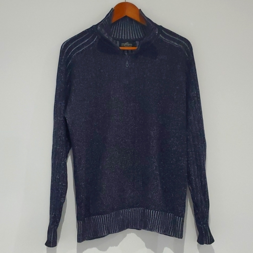 Soft Cotton 3/4 zip Navy/dark gray Ribbed Sweater size L - Picture 2 of 9